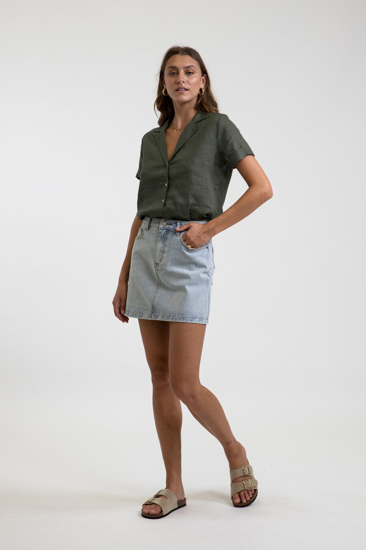 Denim Patch Pocket Mini Skirt Light Washed Rhythm New Zealand