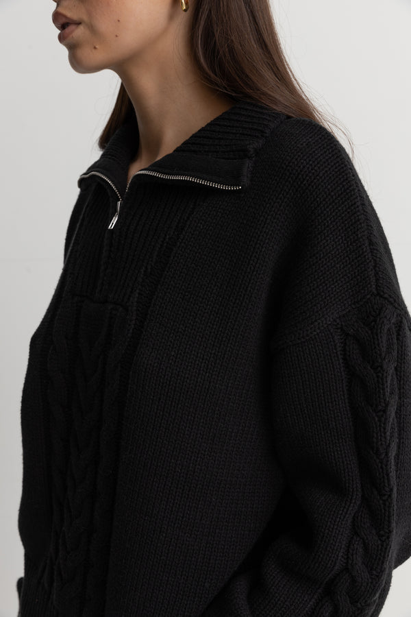 Cabelled Vintage 1/4 Zip Knit Black