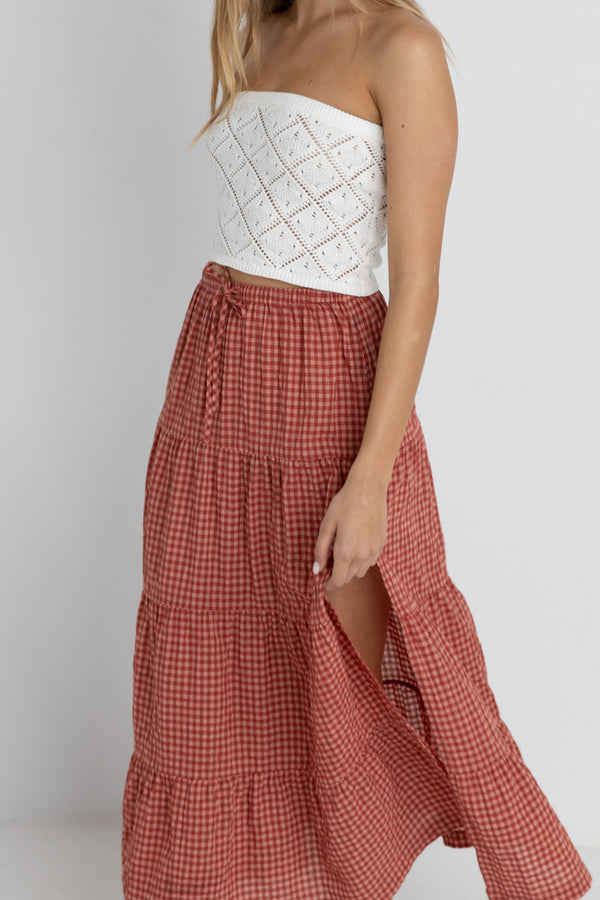 Lola Check Tiered Maxi Skirt