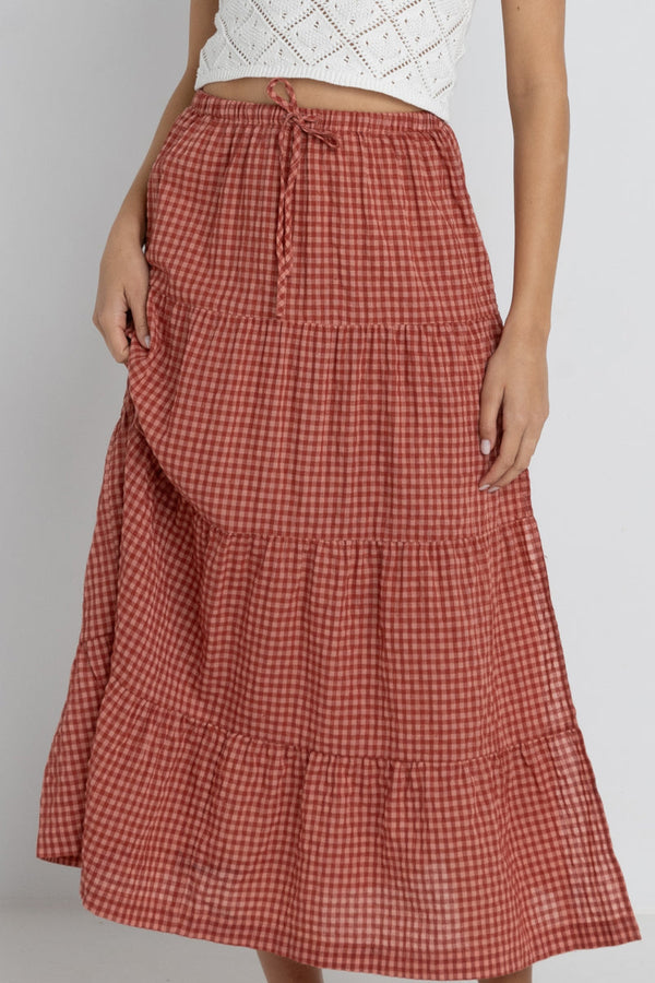 Lola Check Tiered Maxi Skirt