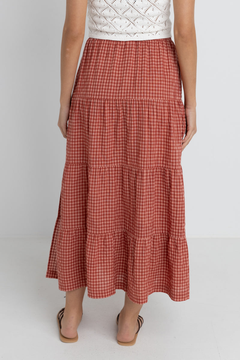 Lola Check Tiered Maxi Skirt