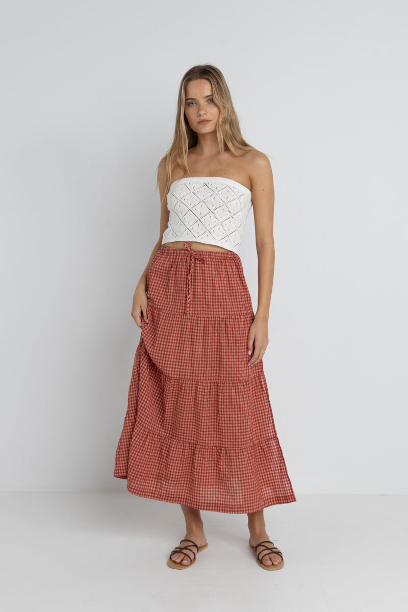 Lola Check Tiered Maxi Skirt