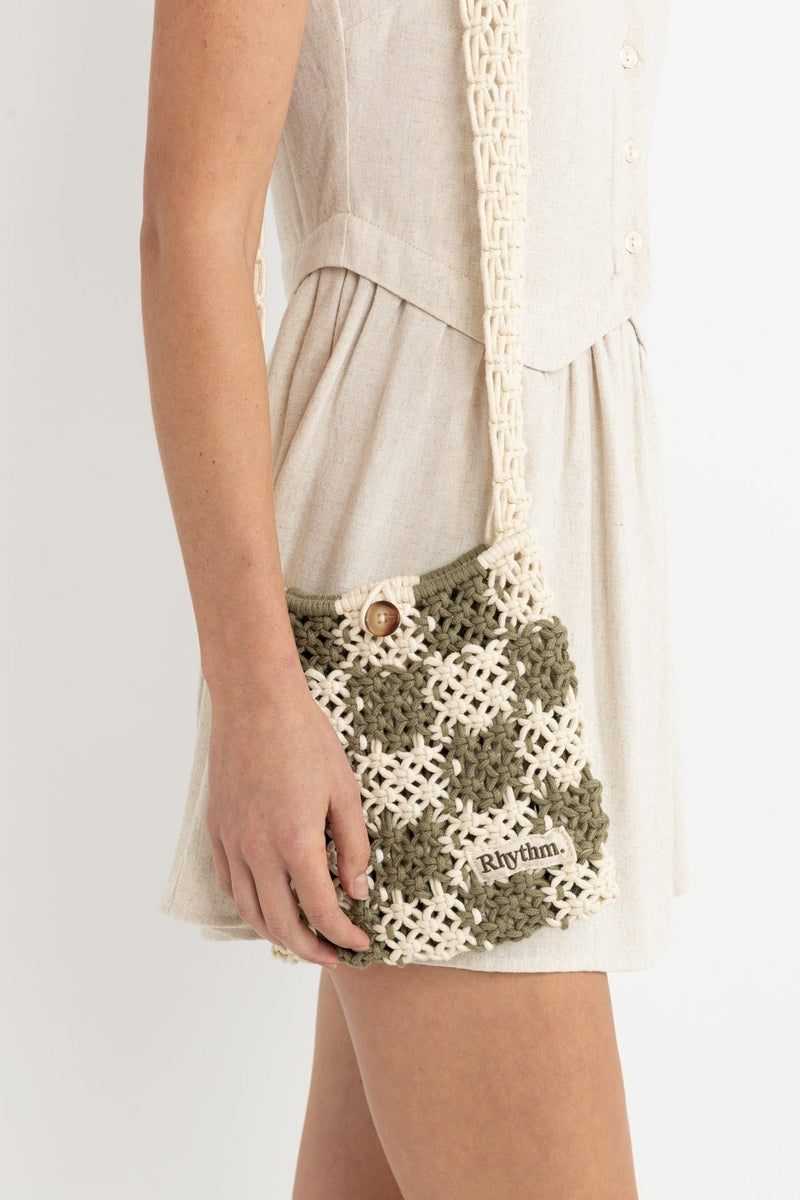 Crochet Shoulder Bag Green Check