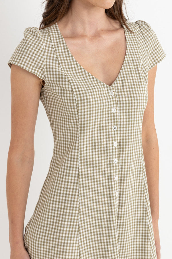 Lola Check Cap Sleeve Mini Dress Olive