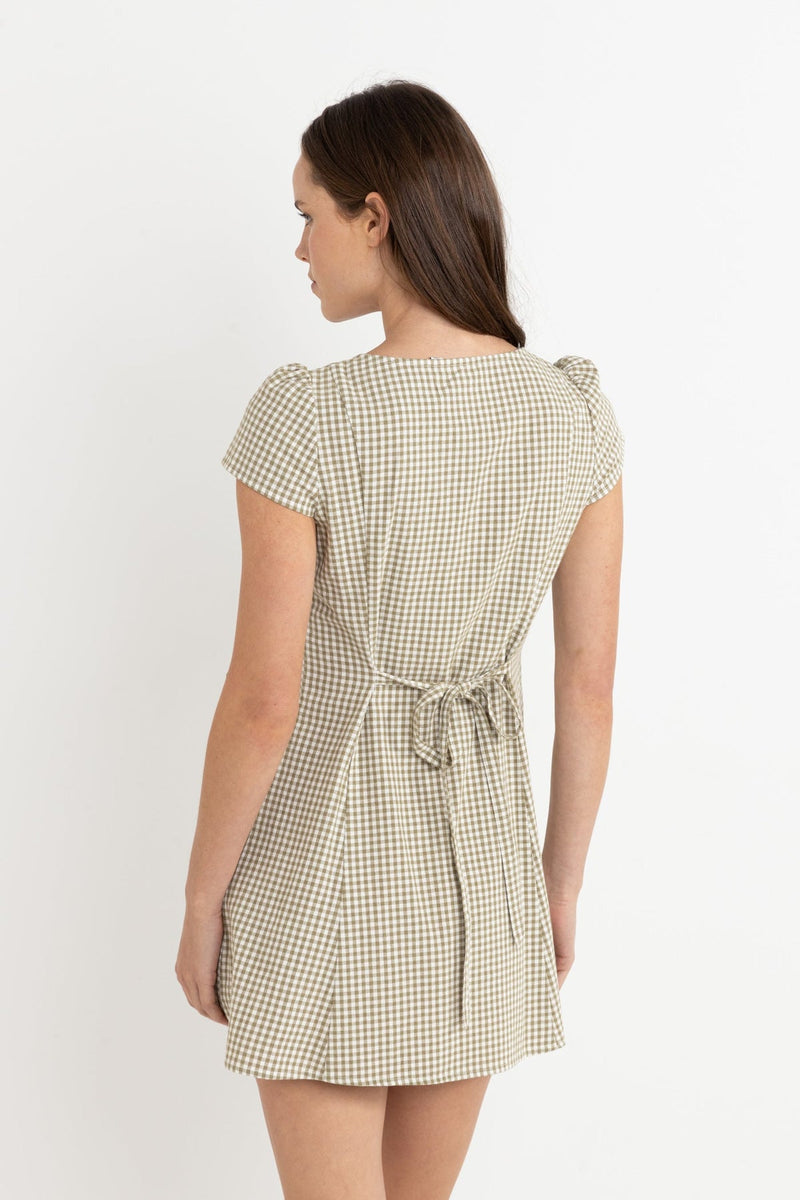 Lola Check Cap Sleeve Mini Dress Olive