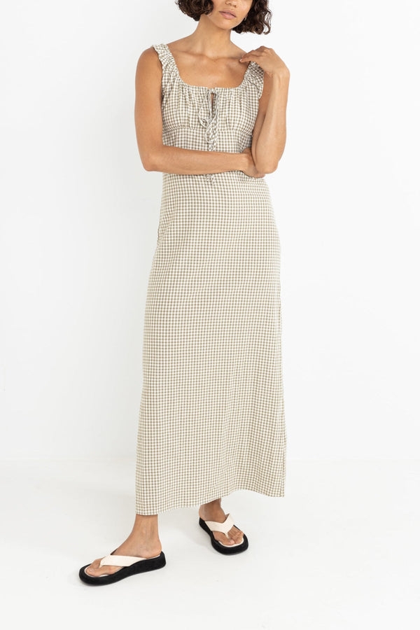 Lola Check Maxi Dress Olive