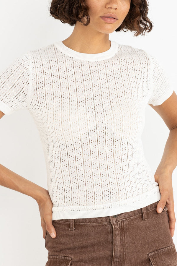 Ojai Pointelle Knit Top White