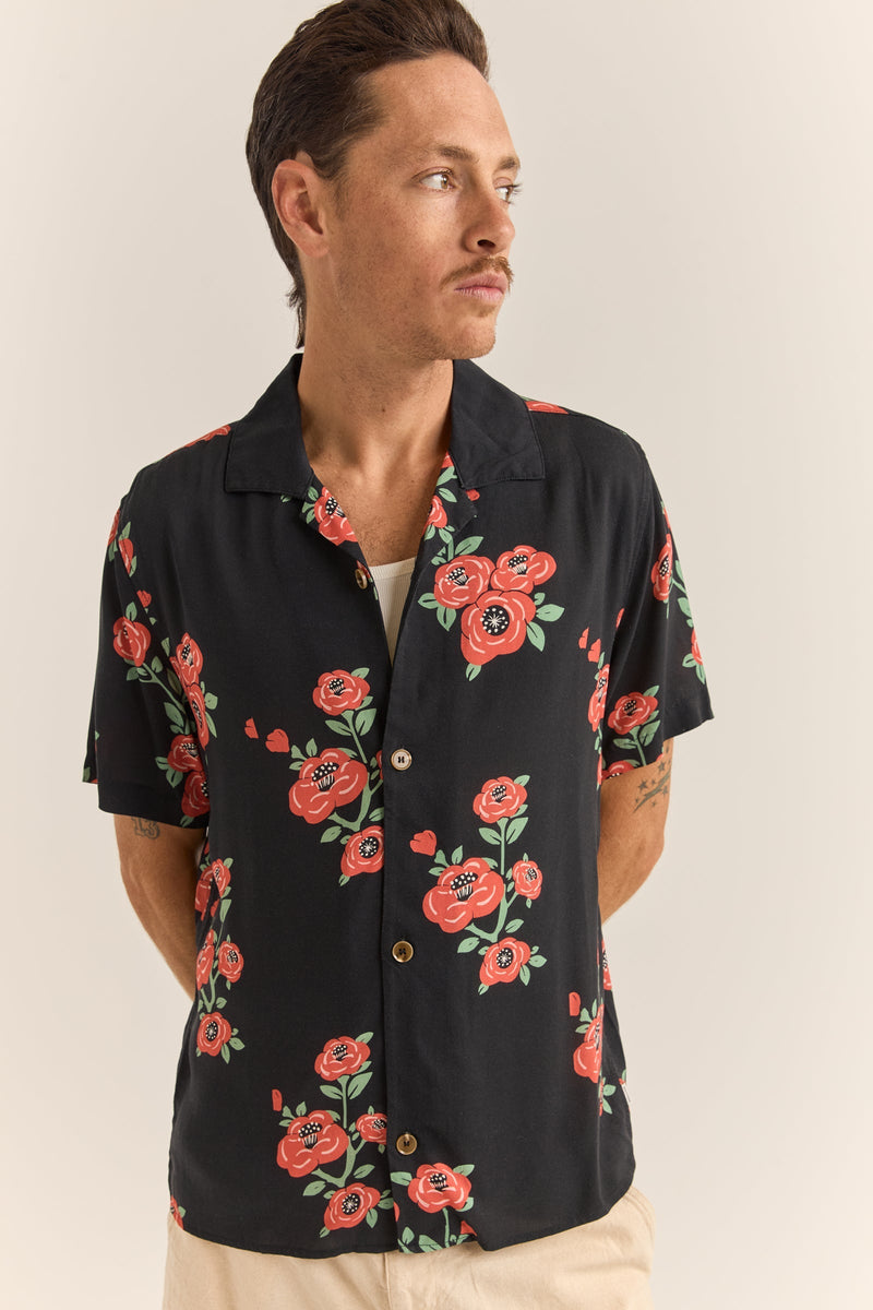 Floral Ss Shirt Vintage Black
