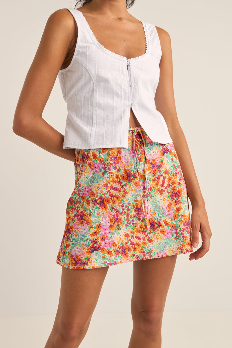 Sierra Floral Bias Cut Mini Skirt Orange - Main Image