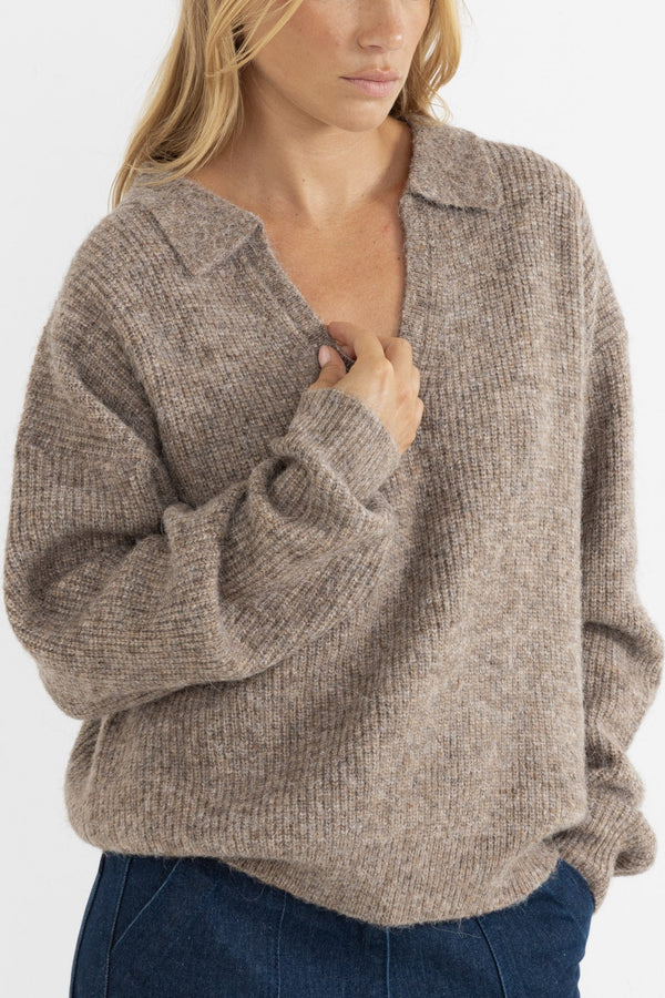 Quinn V-Neck Collared Jumper Oatmeal