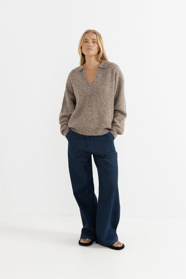 Quinn V-Neck Collared Jumper Oatmeal