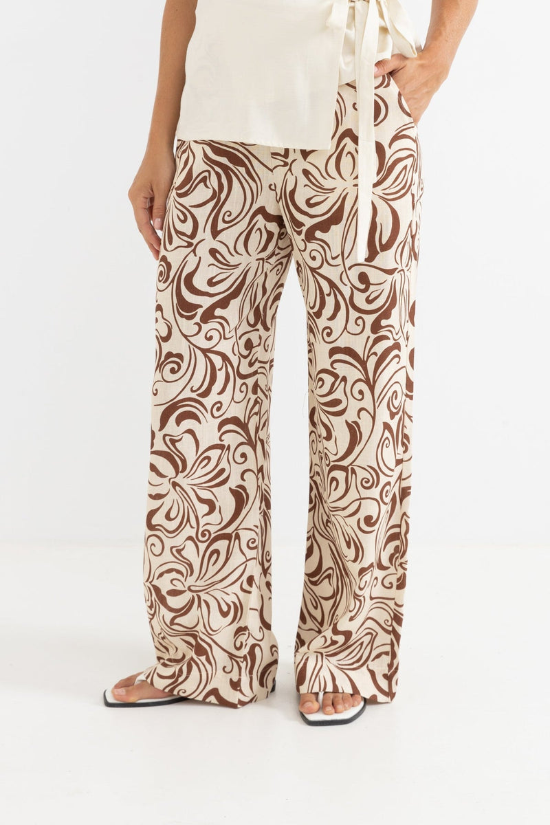Kai Floral Wide Leg Pant Chocolate