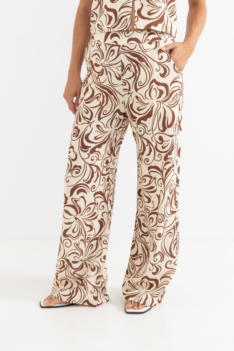 Kai Floral Wide Leg Pant Chocolate