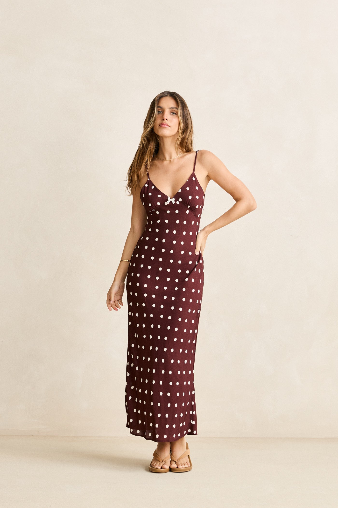 Polka Dot Bias Midi Dress Cafe