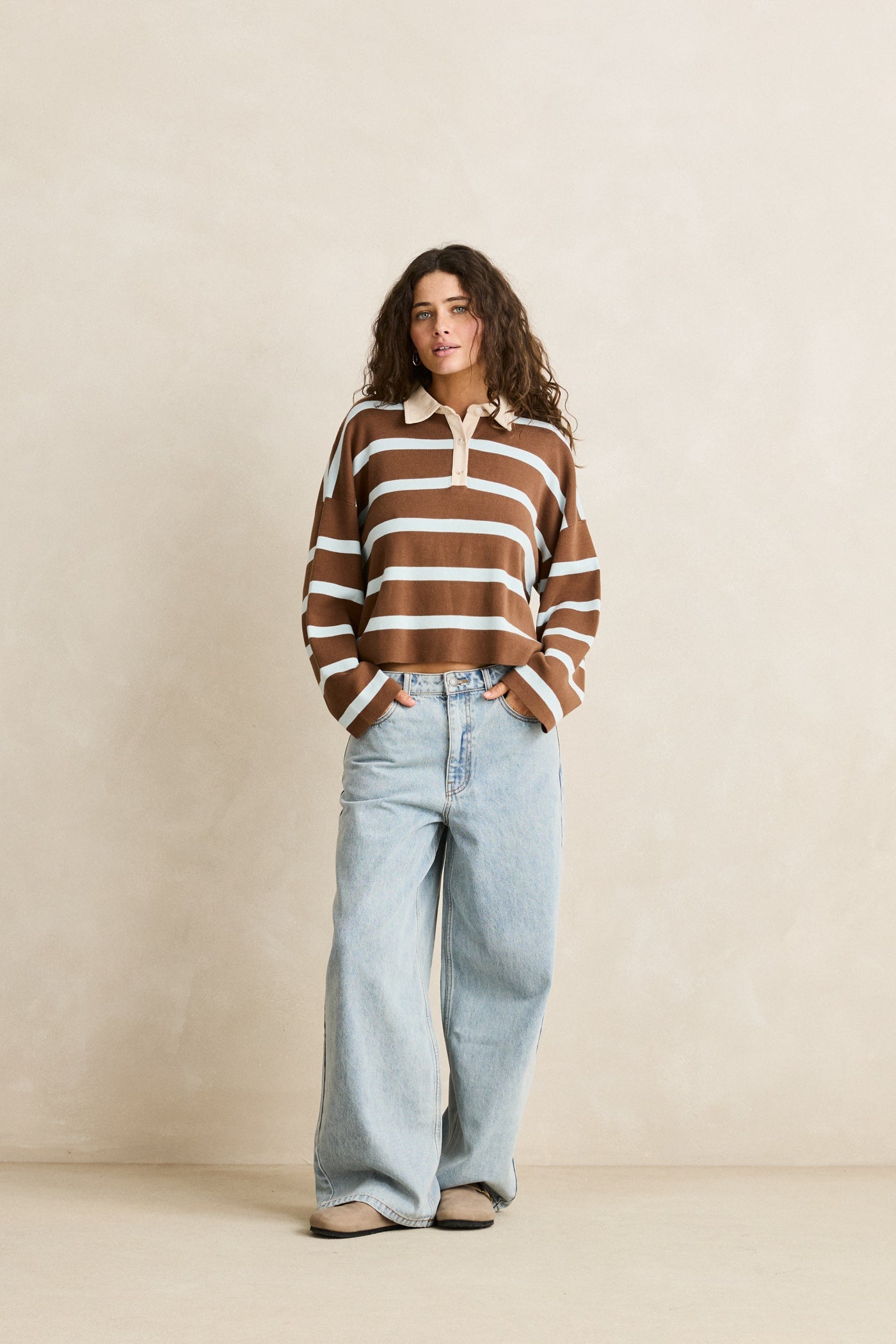 Rugby Polo Knit Sweater Brown