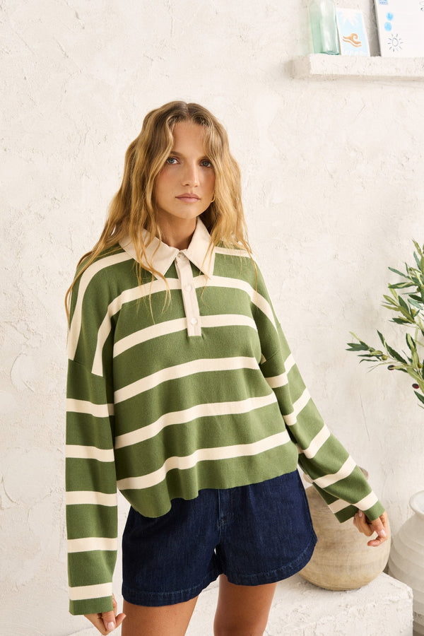 Rugby Polo Knit Sweater Olive