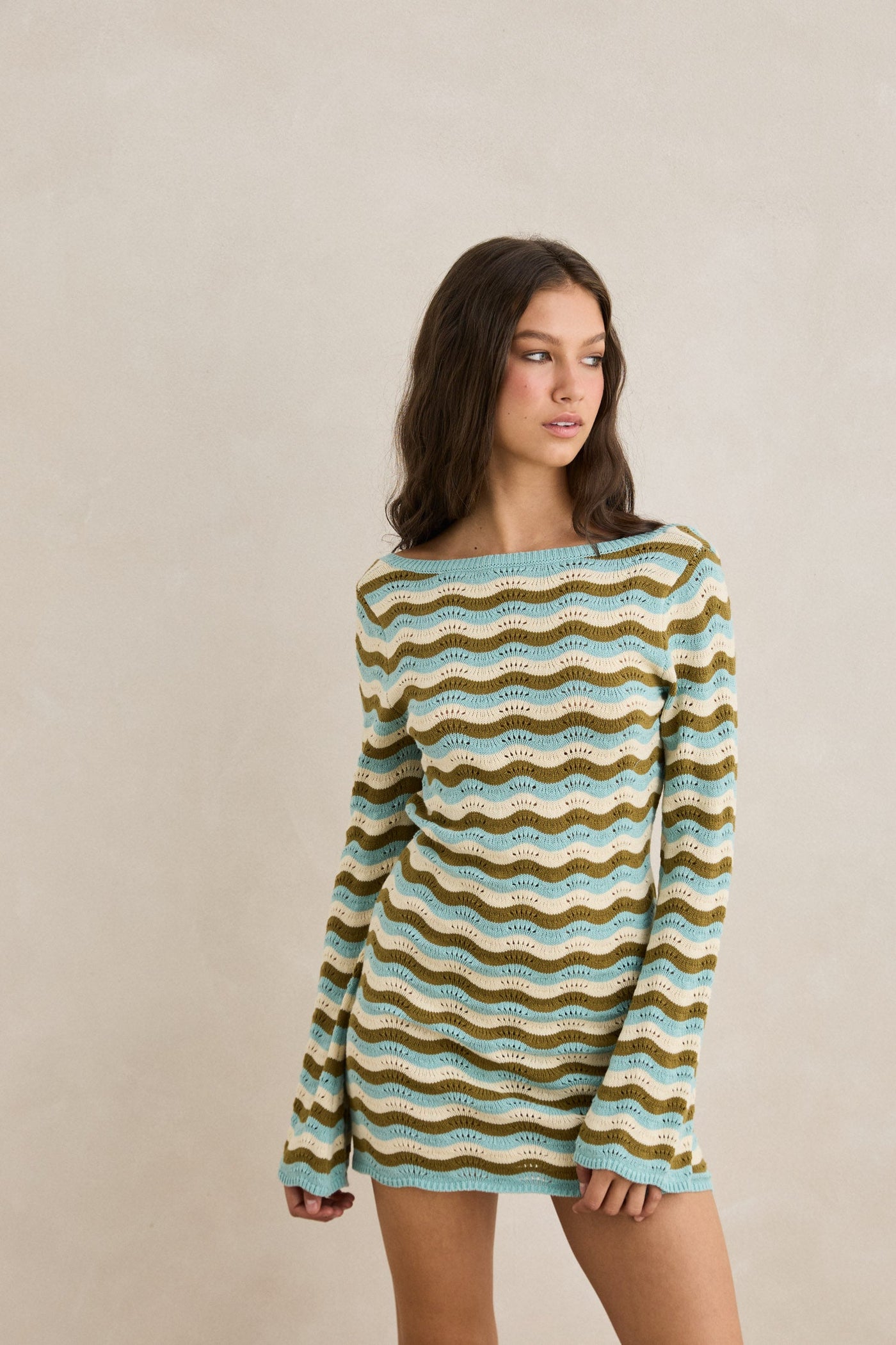 Whispering Tides Knit Mini Dress Blue  Rhythm New Zealand