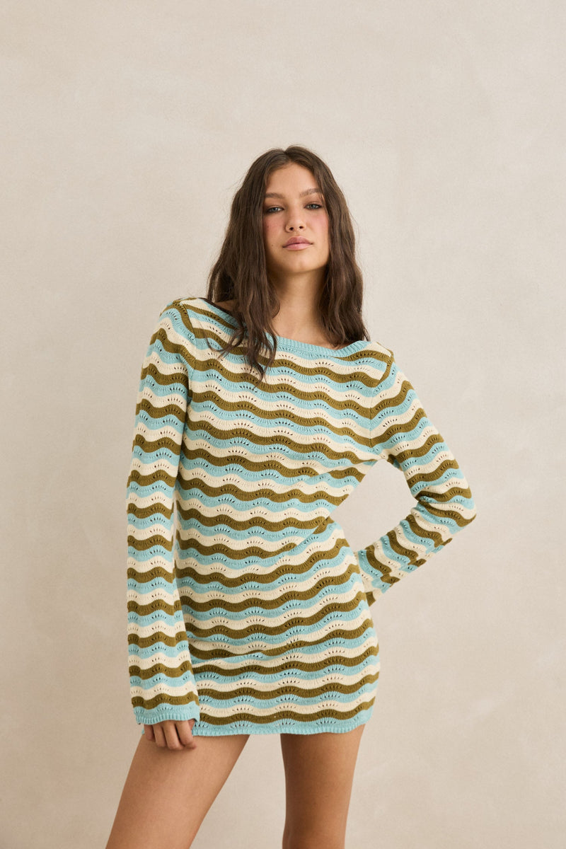Whispering Tides Knit Mini Dress Blue
