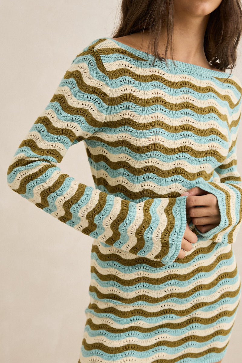 Whispering Tides Knit Mini Dress Blue