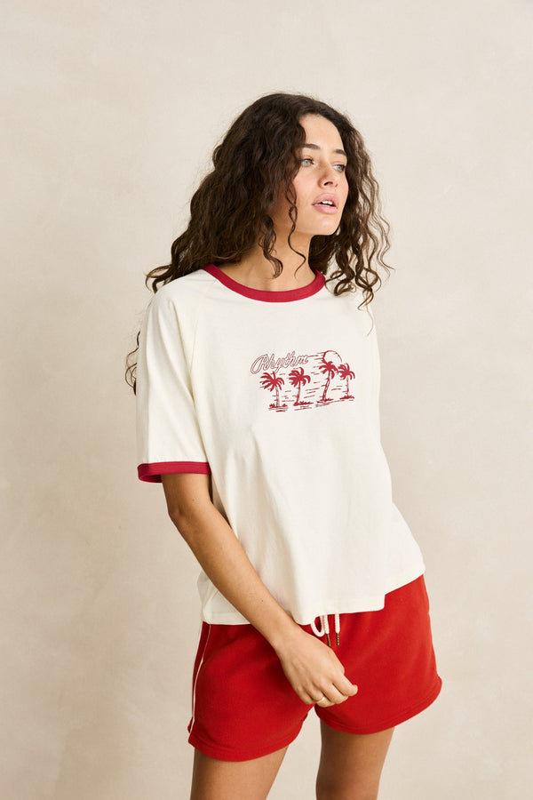 Oceanview Ringer Tee Cherry