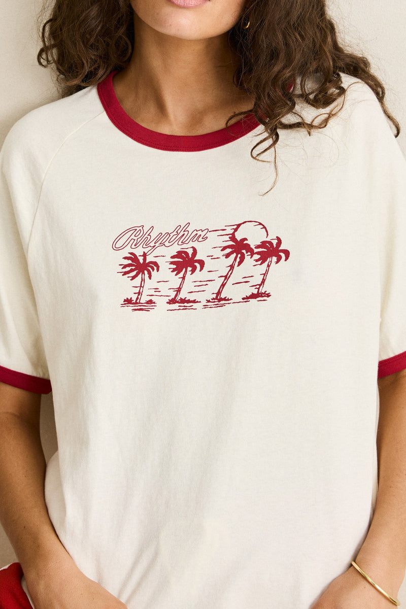 Oceanview Ringer Tee Cherry