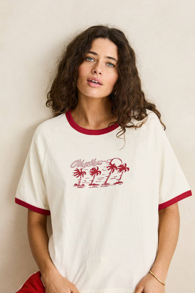 Oceanview Ringer Tee Cherry