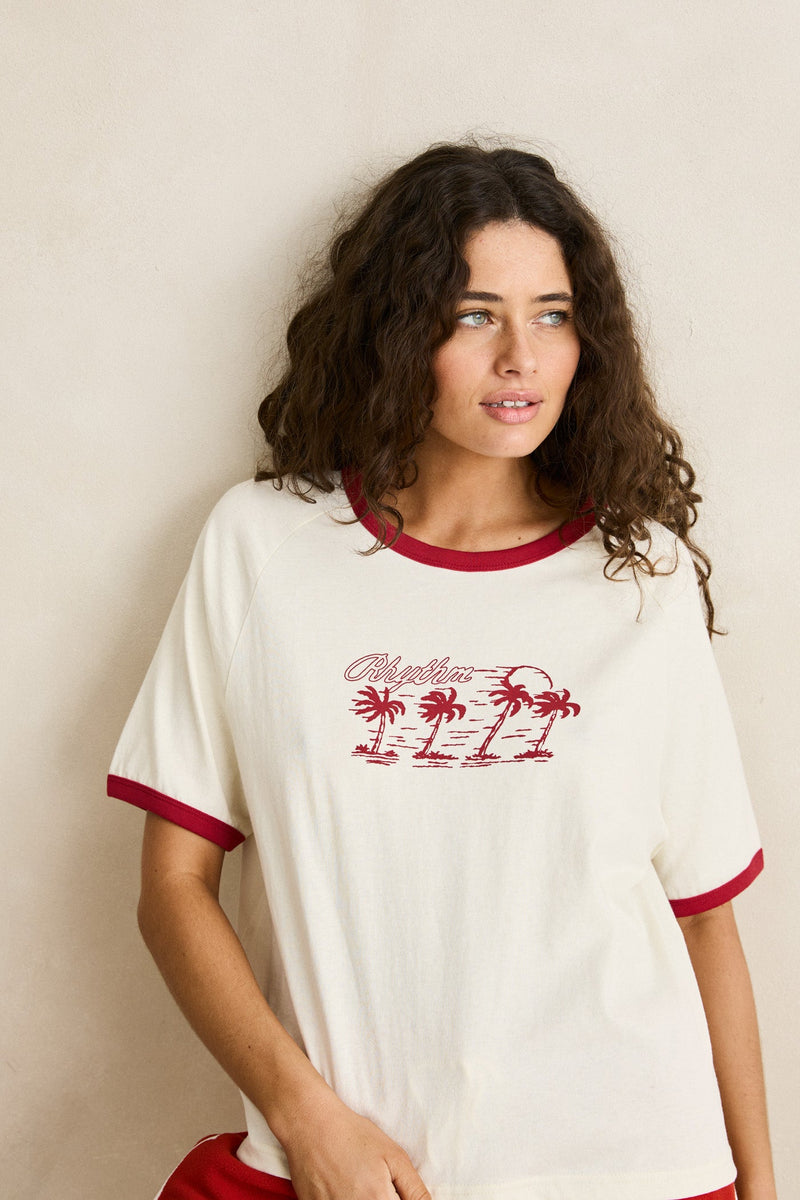 Oceanview Ringer Tee Cherry