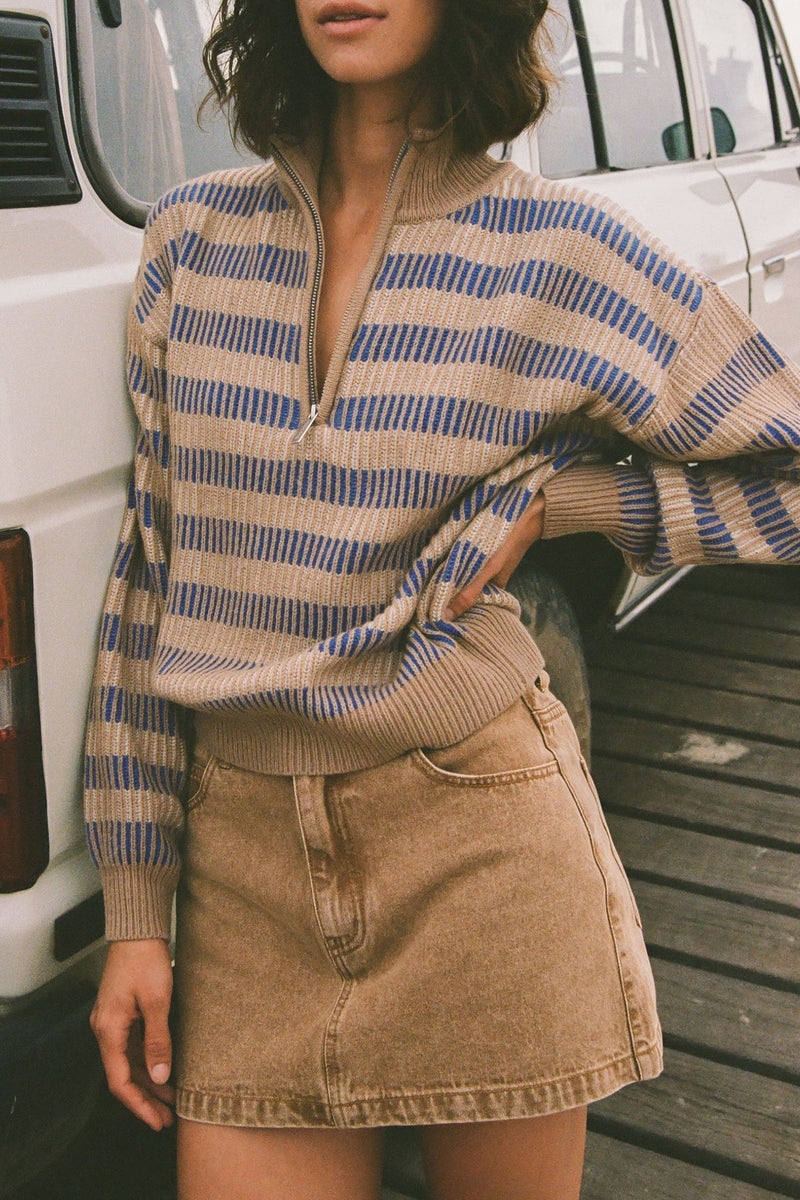 Estelle Quarter Zip Striped Knit – Rhythm New Zealand