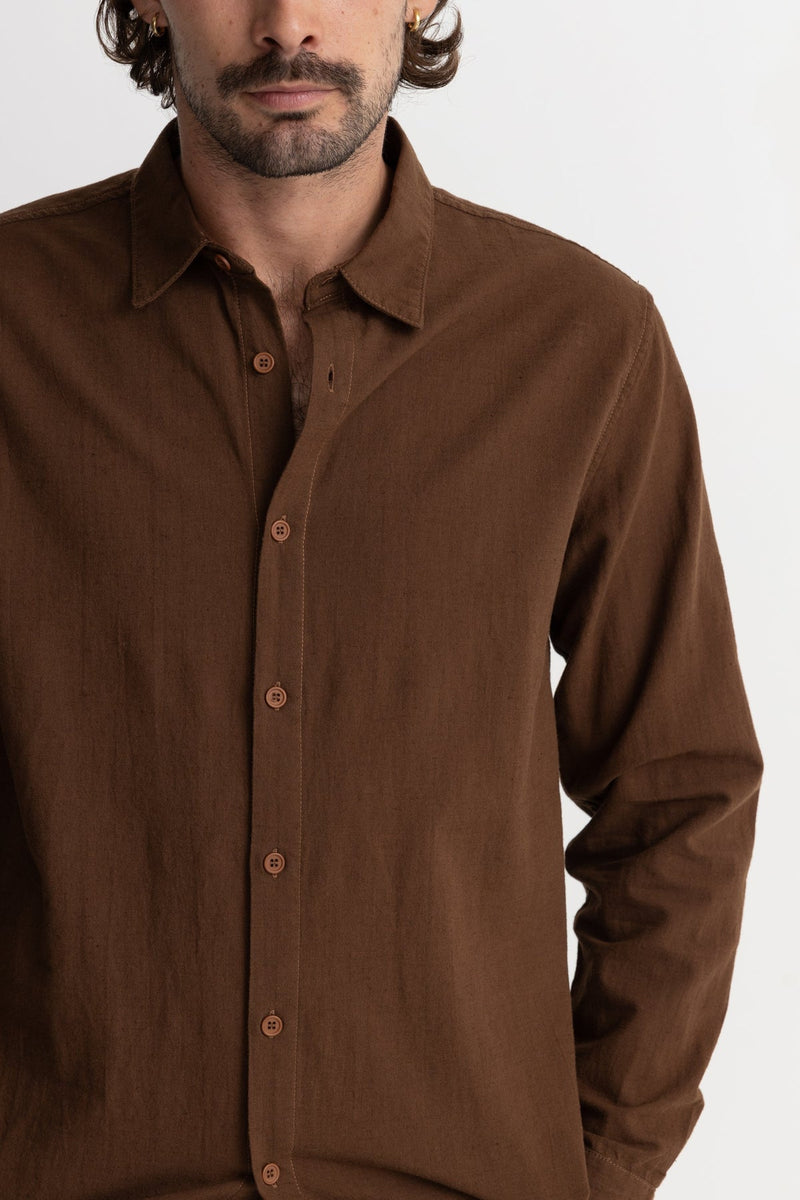 Classic Linen LS Shirt Chocolate