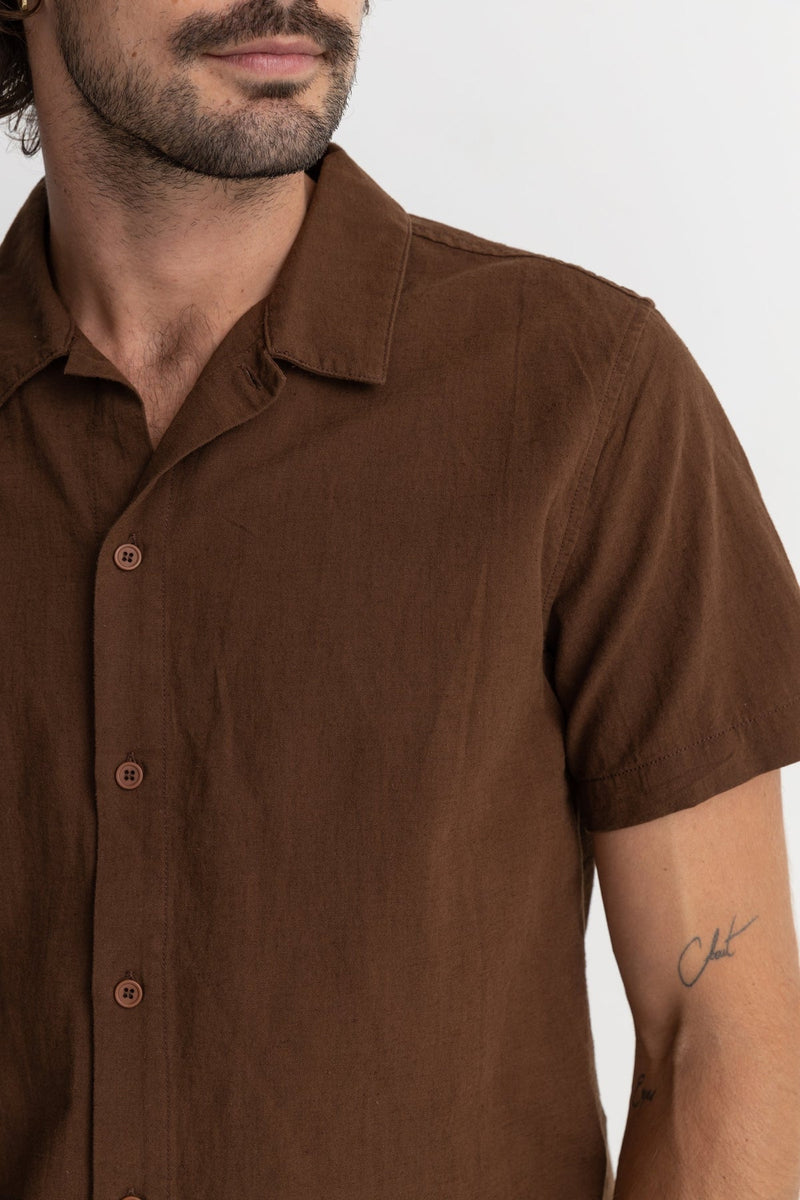 Classic Linen SS Shirt Chocolate