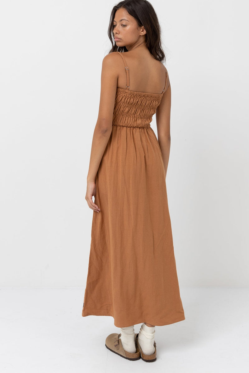 Classic Shirred Midi Dress Caramel