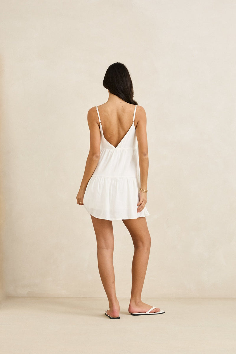 Classic Tiered Mini Dress White