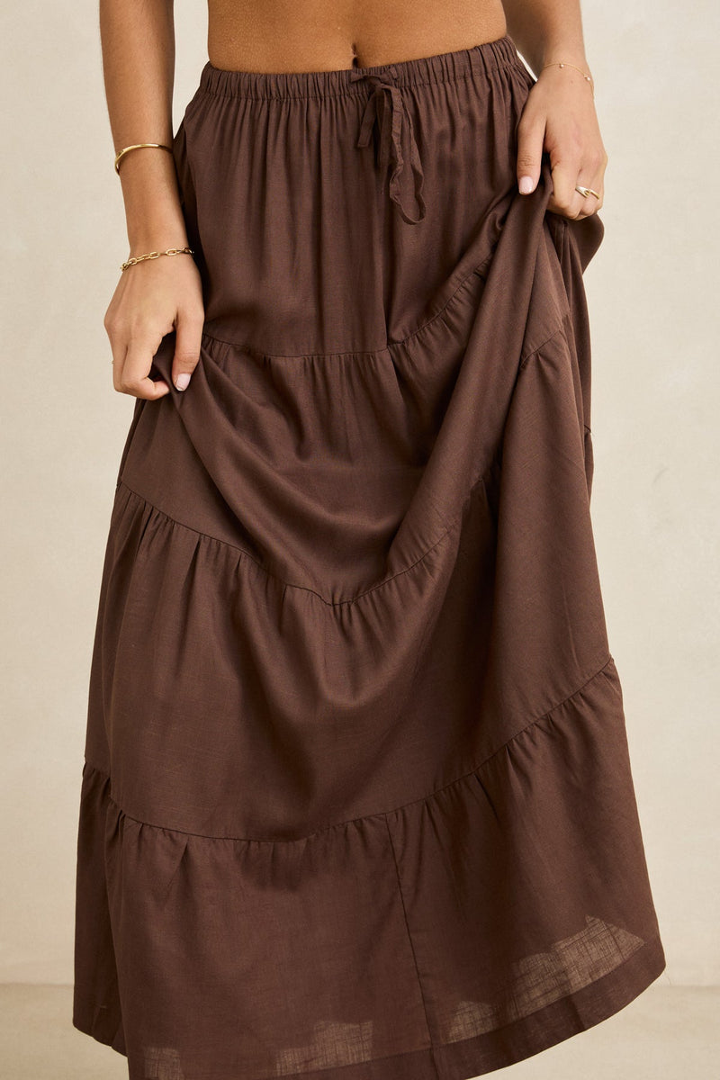 Classic Tiered Maxi Skirt Chocolate