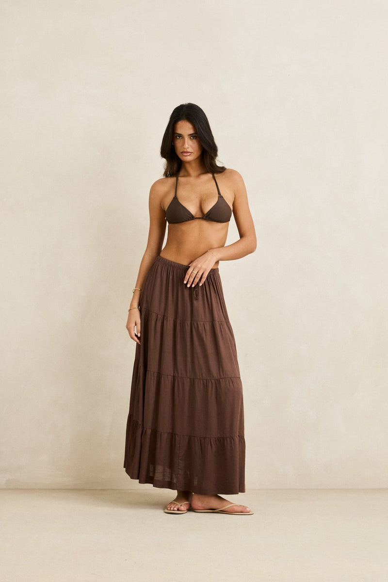 Classic Tiered Maxi Skirt Chocolate