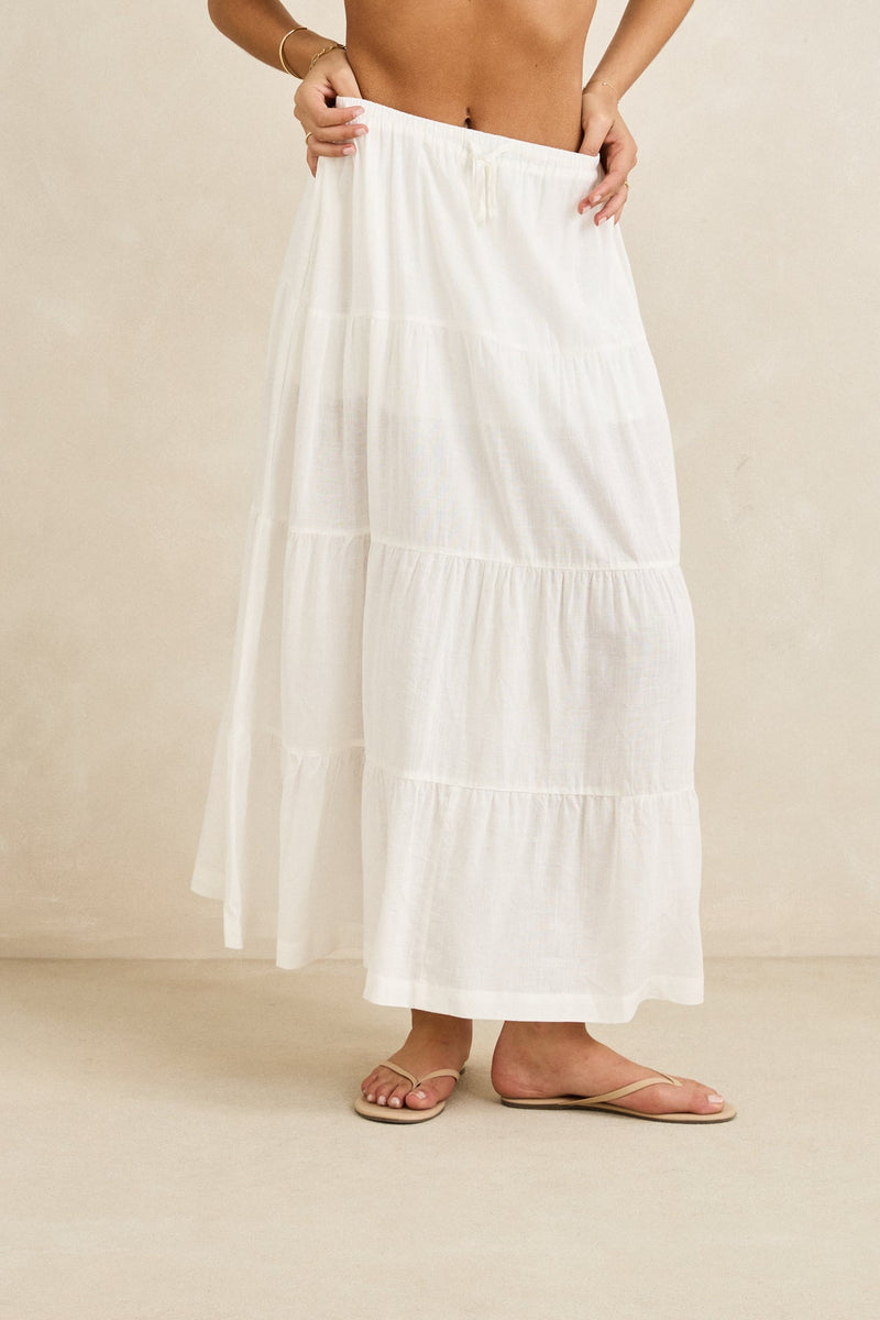 Classic Tiered Maxi Skirt White
