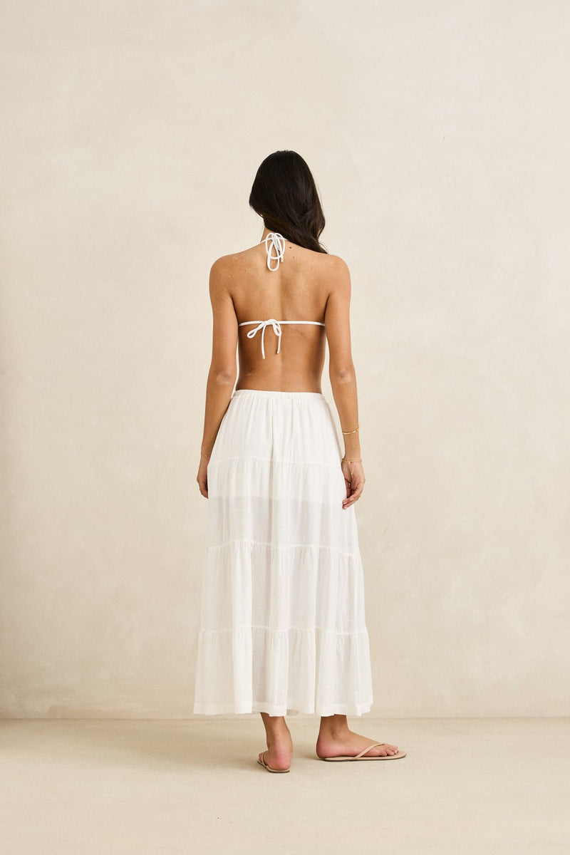 Classic Tiered Maxi Skirt White