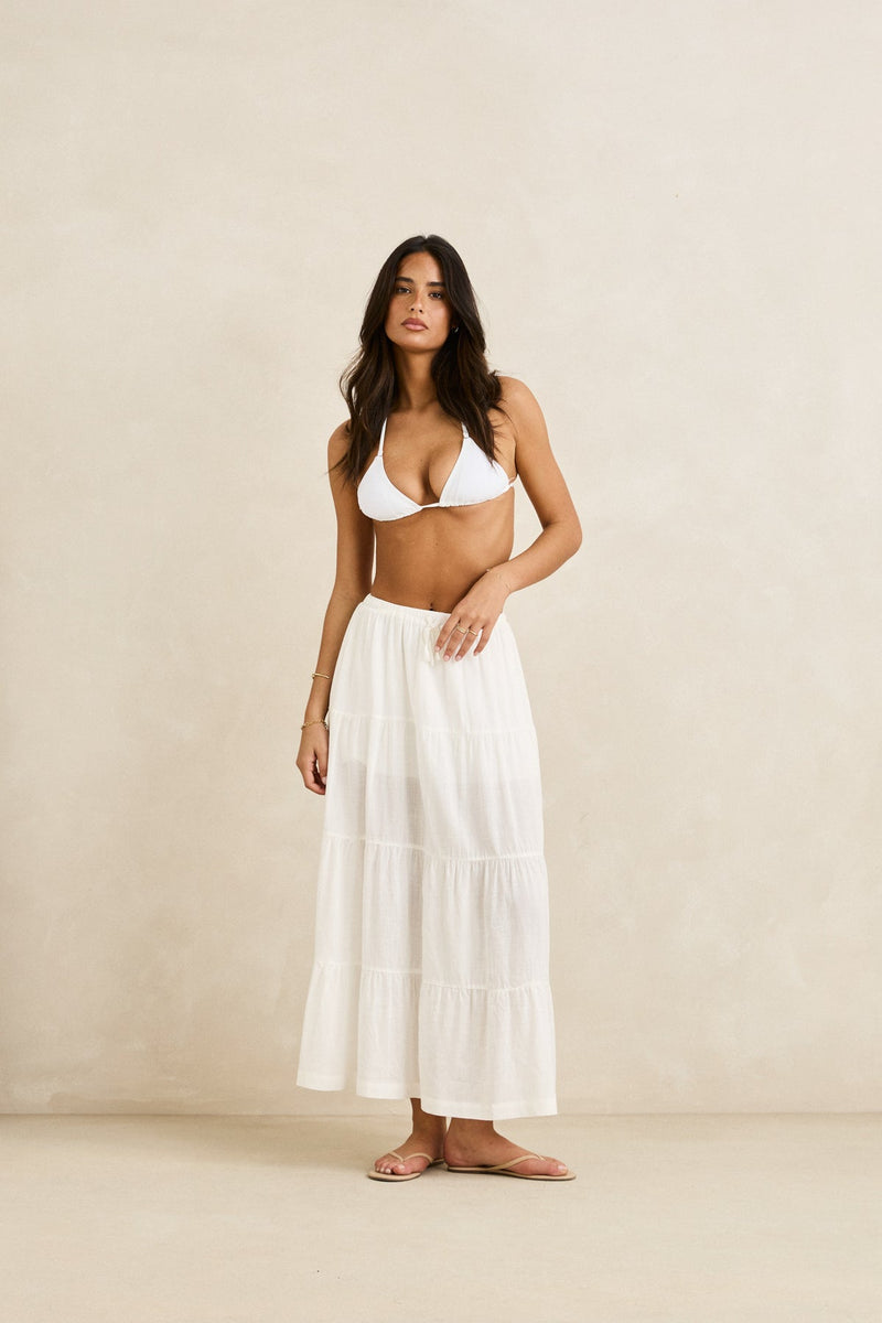 Classic Tiered Maxi Skirt White