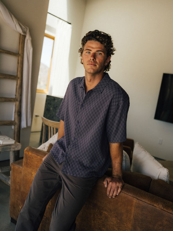Leads Relaxed Check Ss Shirt Blue Sea