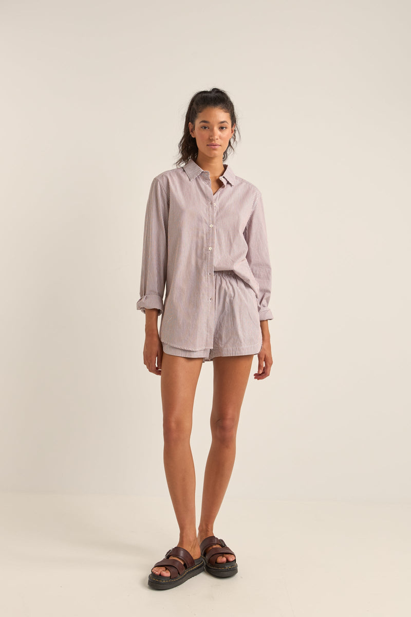 Zephyr Stripe Beach Shirt Chocolate