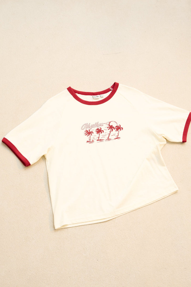 Oceanview Ringer Tee Cherry