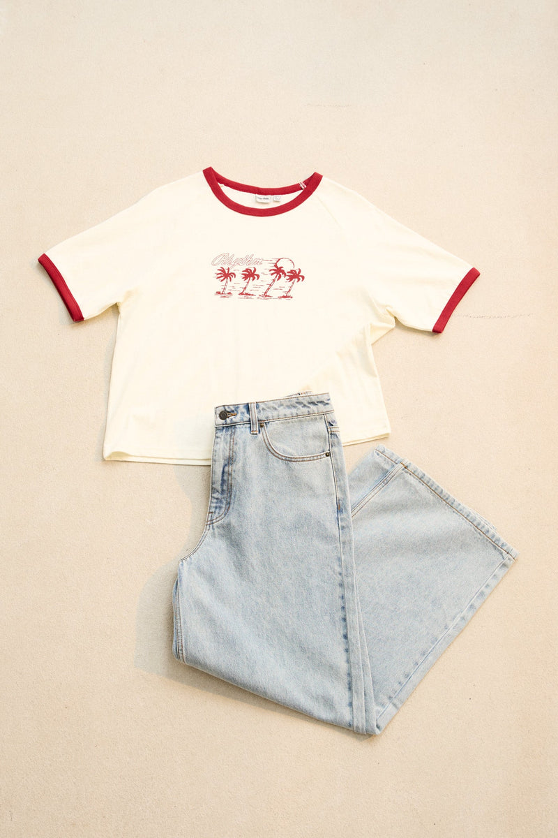 Oceanview Ringer Tee Cherry