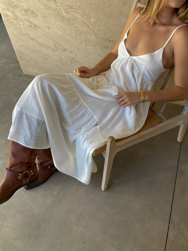 Classic Tiered Midi Dress White