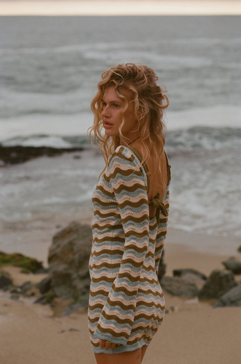 Whispering Tides Knit Mini Dress Blue