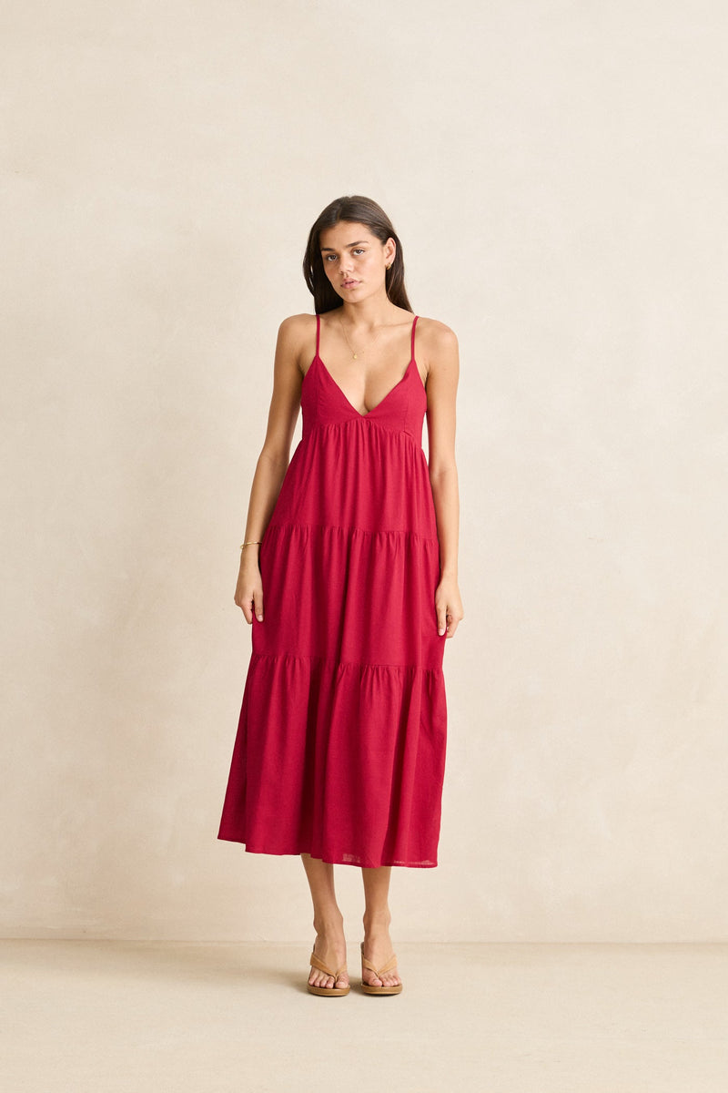 Classic Tiered Midi Dress Sangria