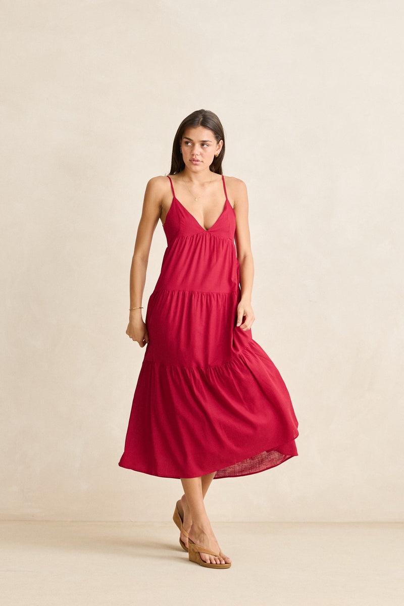 Classic Tiered Midi Dress Sangria