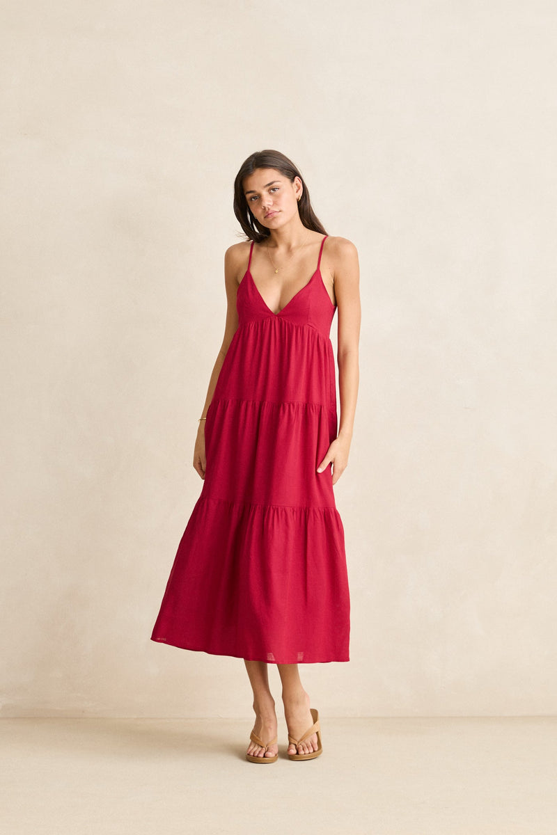 Classic Tiered Midi Dress Sangria