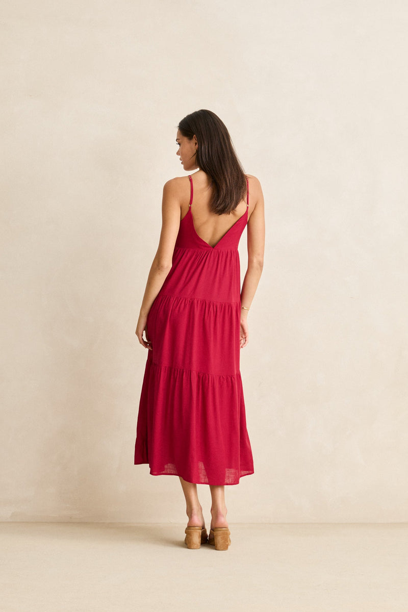Classic Tiered Midi Dress Sangria