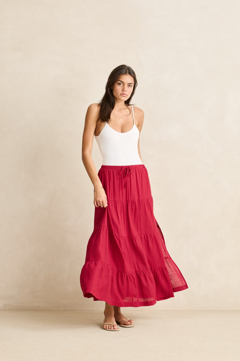Classic Tiered Maxi Skirt Sangria