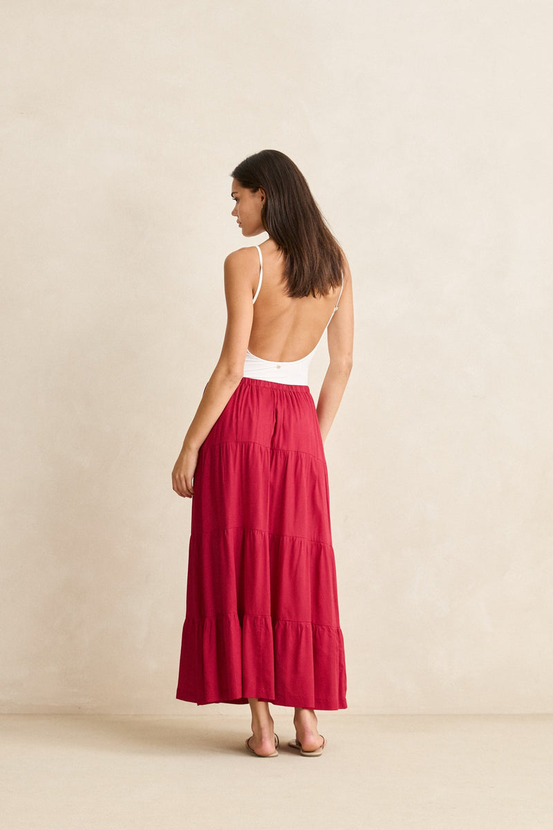 Classic Tiered Maxi Skirt Sangria