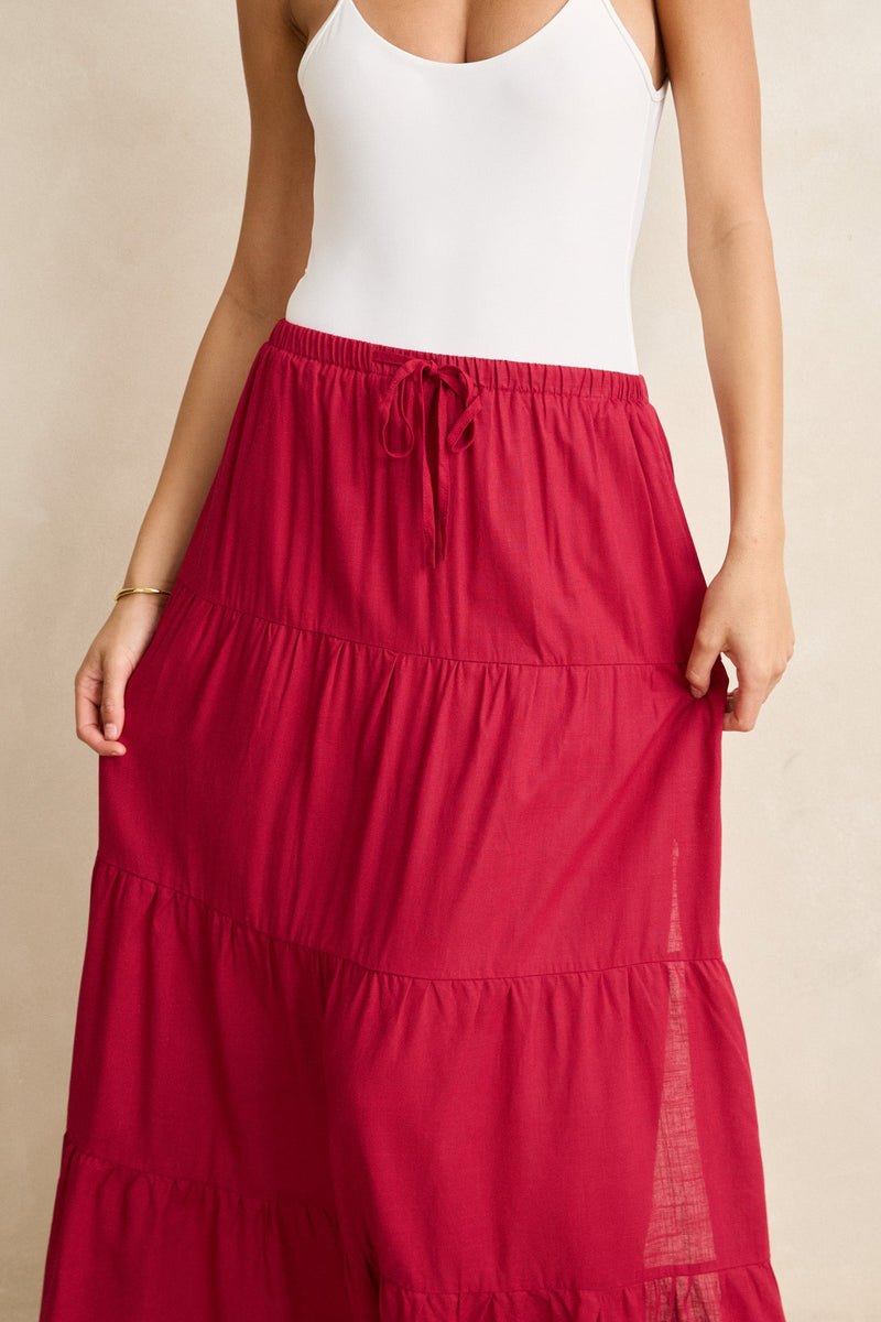 Classic Tiered Maxi Skirt Sangria